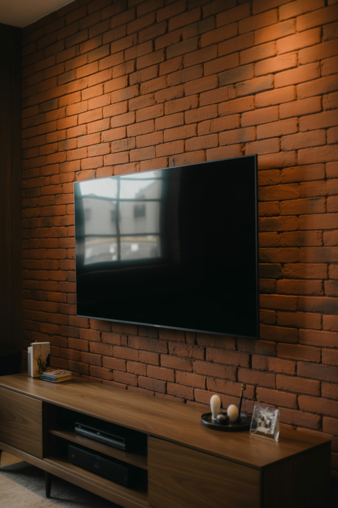 Brick Wall with Mounted TV
