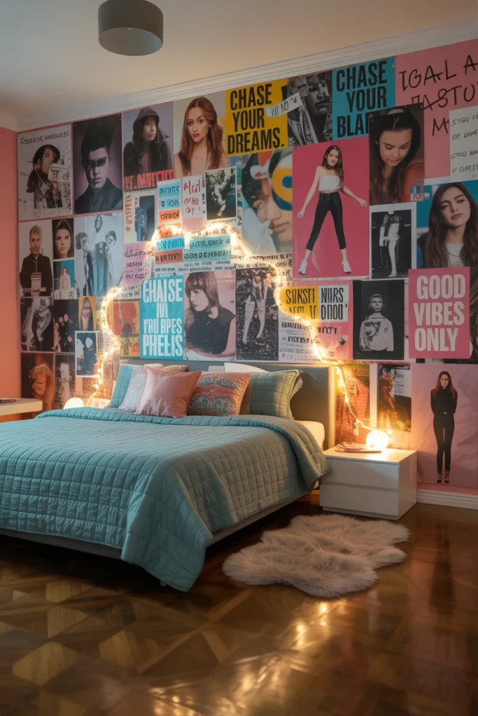 Colorful Wall Collage + LED Lights