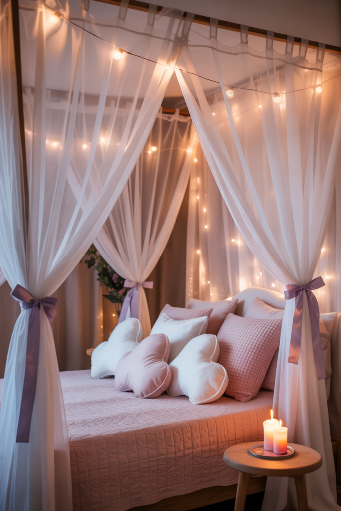 Dreamy Canopy Bed with Twinkle Lights