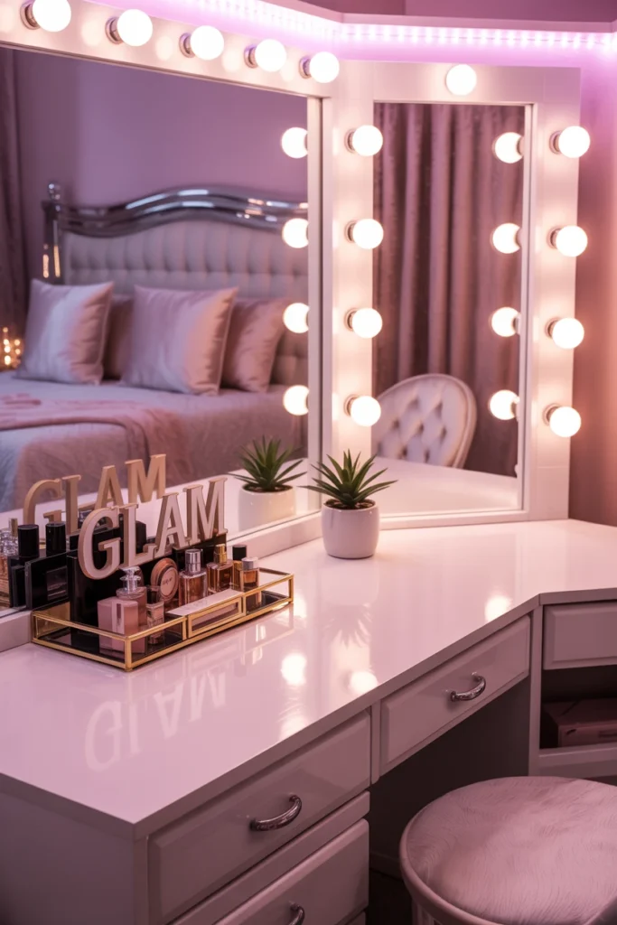 Glam Mirror Room with Vanity Lights
