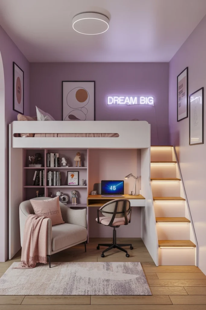 Small Space Loft with Stairs and Study Zone